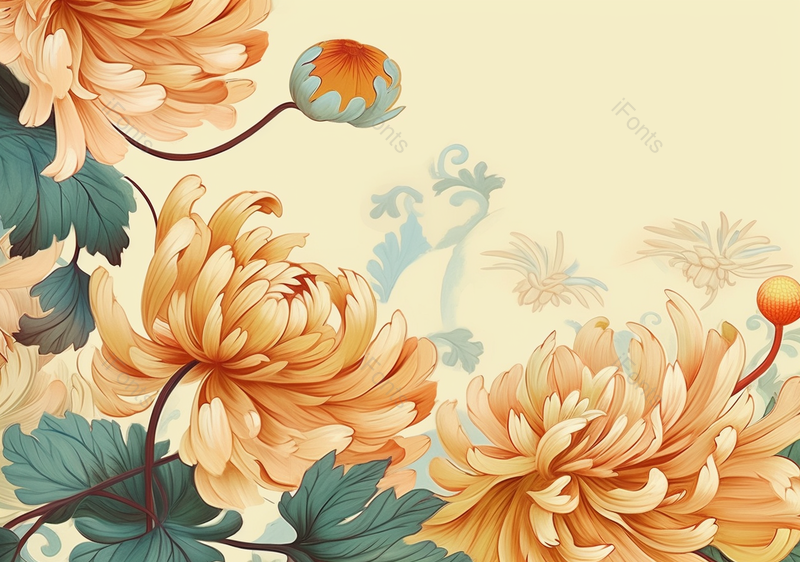 国风植物插画新中式菊花淡雅黄色插画背景,插画/手绘图,插画/手绘图库,插画/手绘图下载,插画/手绘